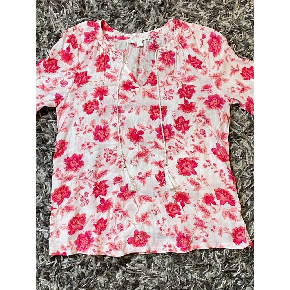 Juniper and Lime Pink and White Floral Blouse Size Small